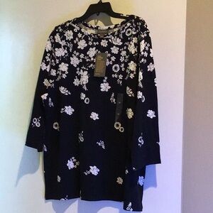 Style & Co. Floral Black and White Top